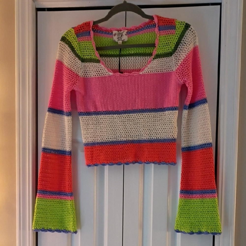 Colorful Striped Open Weave Sweater